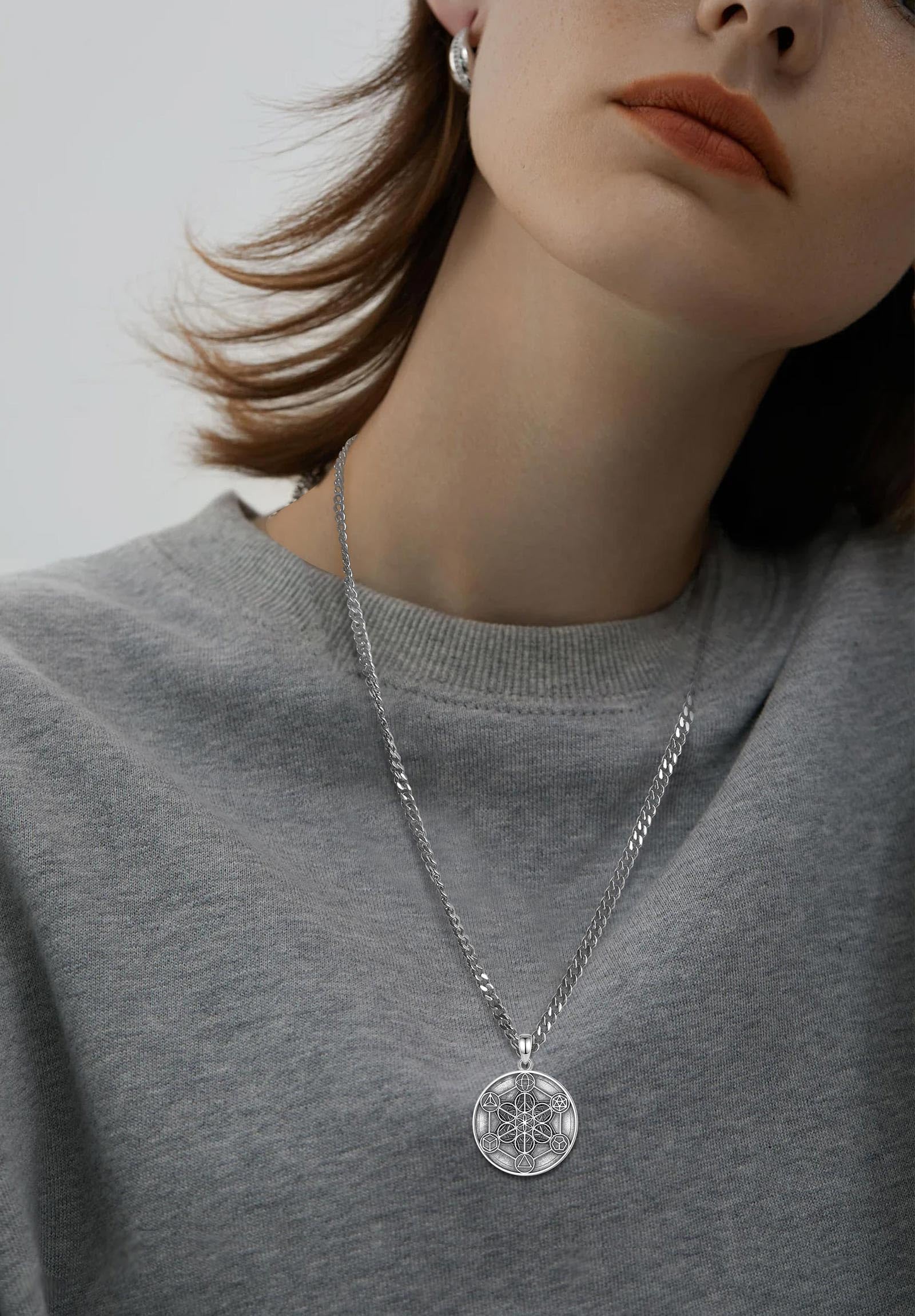 AEONSLOVE Médaille Sceau des 7 Archanges Argent 925 pour Homme Femme, Collier Croix Chretienne Pendentif Saint Benoit/Saint Michel/Croix de Caravaca/Christophe, Bijoux Religieux
