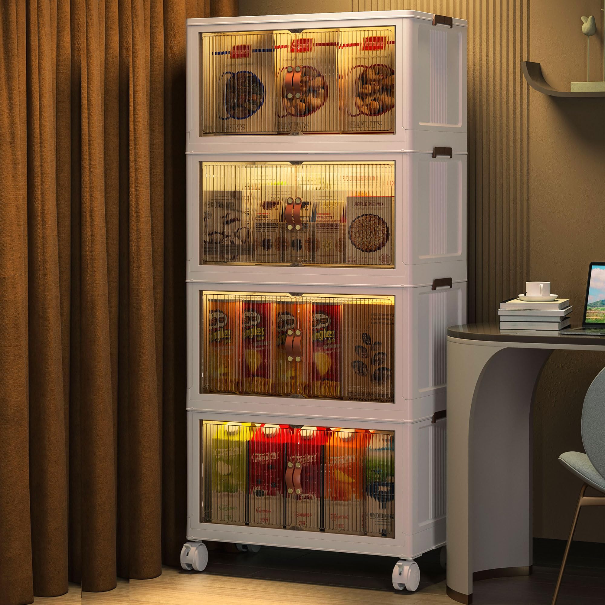 Plastic Storage Containers,Stackable Closet Organizers and Foldable Storage,Collapsible Closet Storage for Bedroom 8.5Gal 4Pack Kitchen Toy Storage Shelves Bins with Wheels