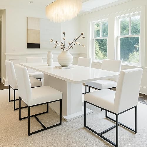 Miniatura 16 de HNY Juego de 2 sillas de cocina cómodas y modernas, de piel sintética, para cocina y comedor, silla auxiliar tapizada con marco de metal con acabado