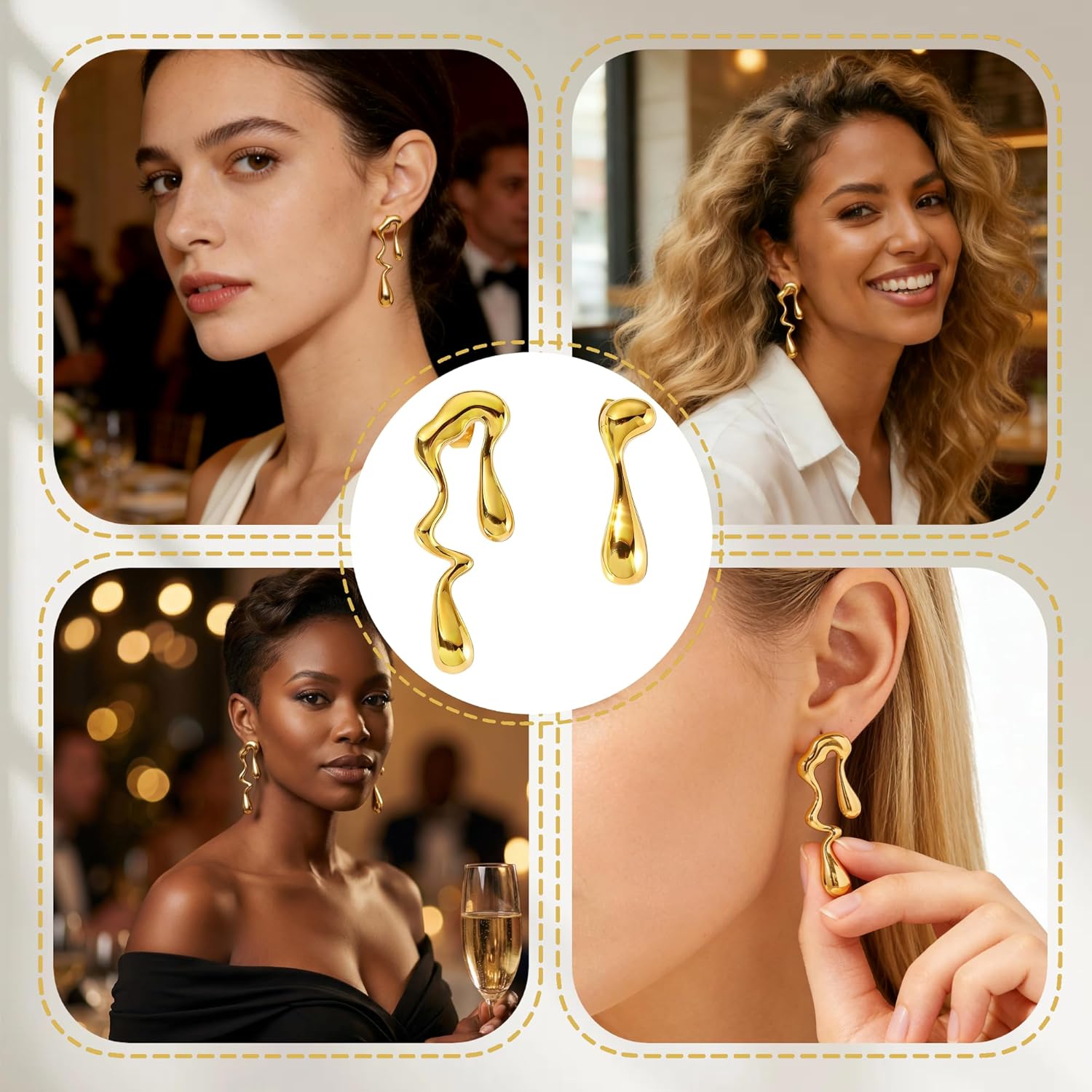 Irregular Liquid Metal Drop Earrings for Women, Asymmetrical Gold and Silver Dangle Earrings, Artistic Statement Fashion Jewelry Gift - Image 7