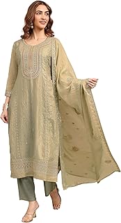 Libas Embroidered Organza Straight Kurta With Trouser and Dupatta Price In India