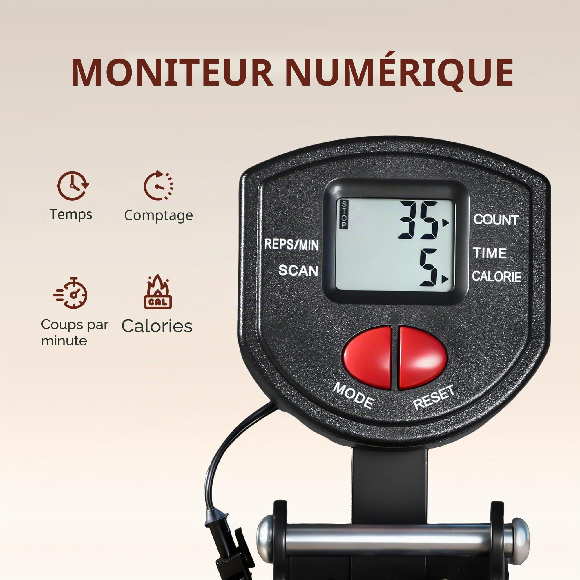 SPORTNOW Rameur pour la maison, rameur compact silencieux avec résistance élastique, écran LCD, siège rembourré, pour entraînement complet du corps, capacité 150 kg, gain de place