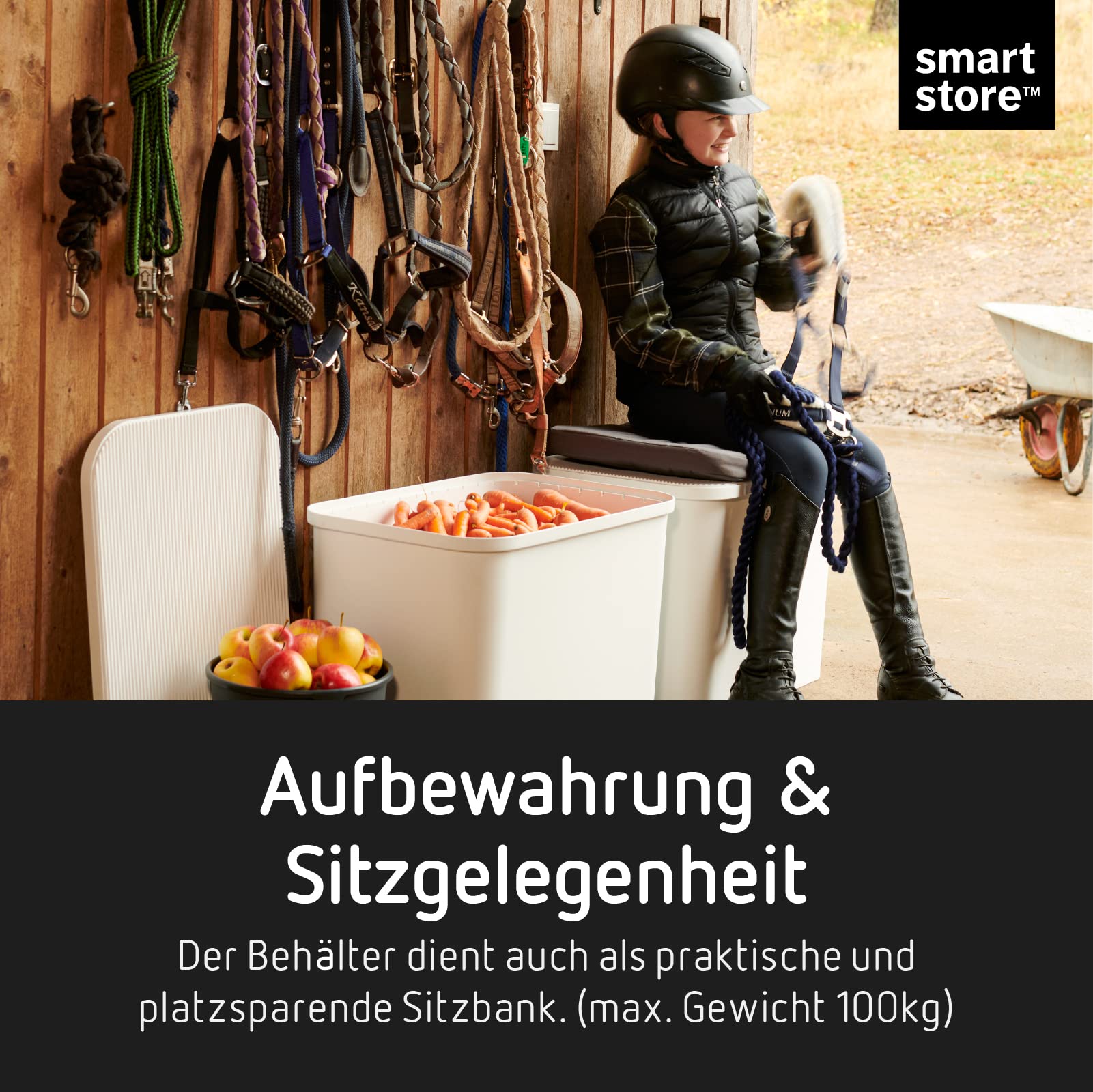 SmartStore Recycling-Mülleimer – 76 l großer Kücheneimer mit Holzdeckel, 3 x 13 l Eimereinsätze, 2 x kleine Deckel – stabile Recycling-Mülleimer für die Küche – weißer Kücheneimer