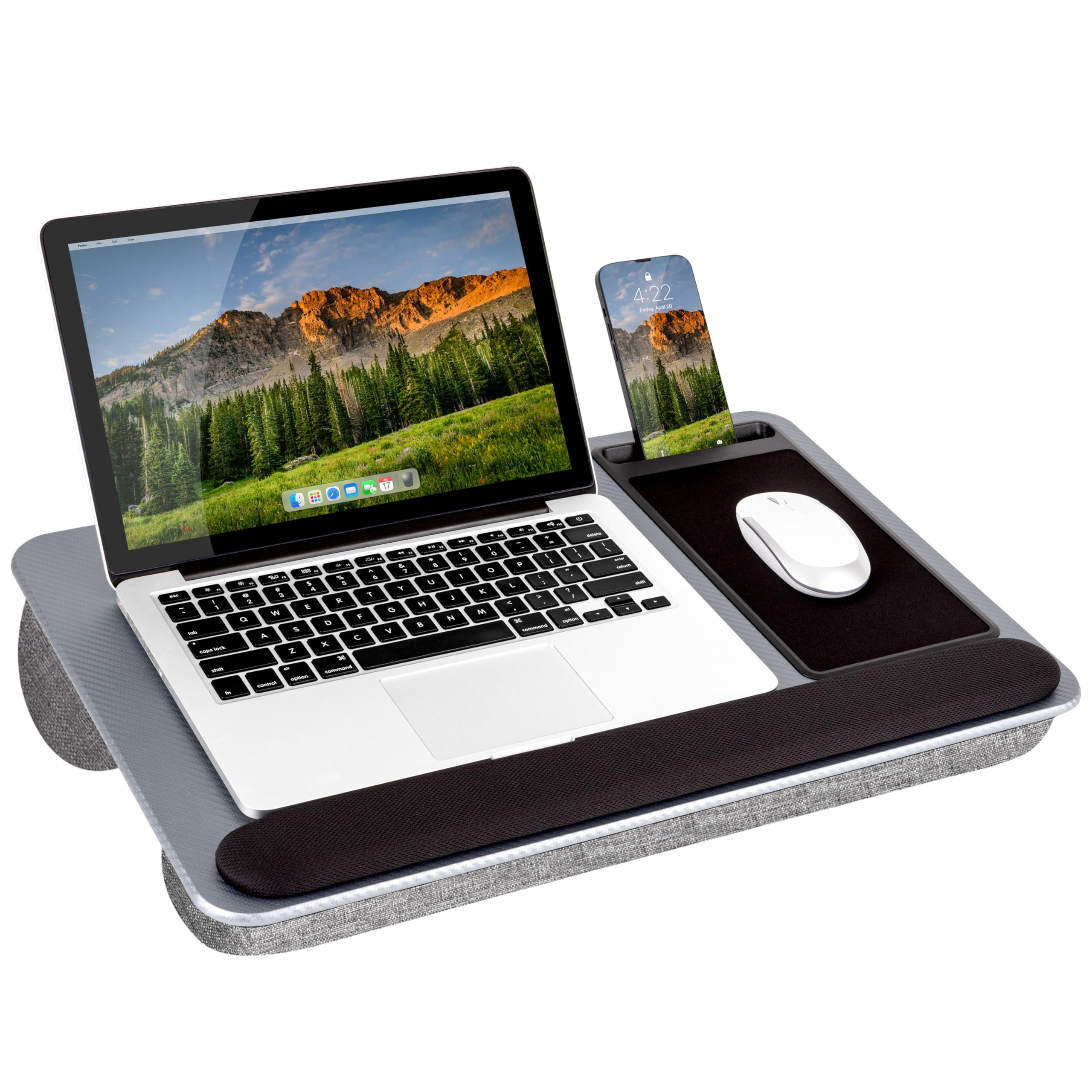 LAPGEAR Home Office Pro Lap Desk with Wrist Rest, Mouse Pad, and Phone Holder - Silver Carbon - Fits up to 15.6 Inch Laptops - Style No. 91615