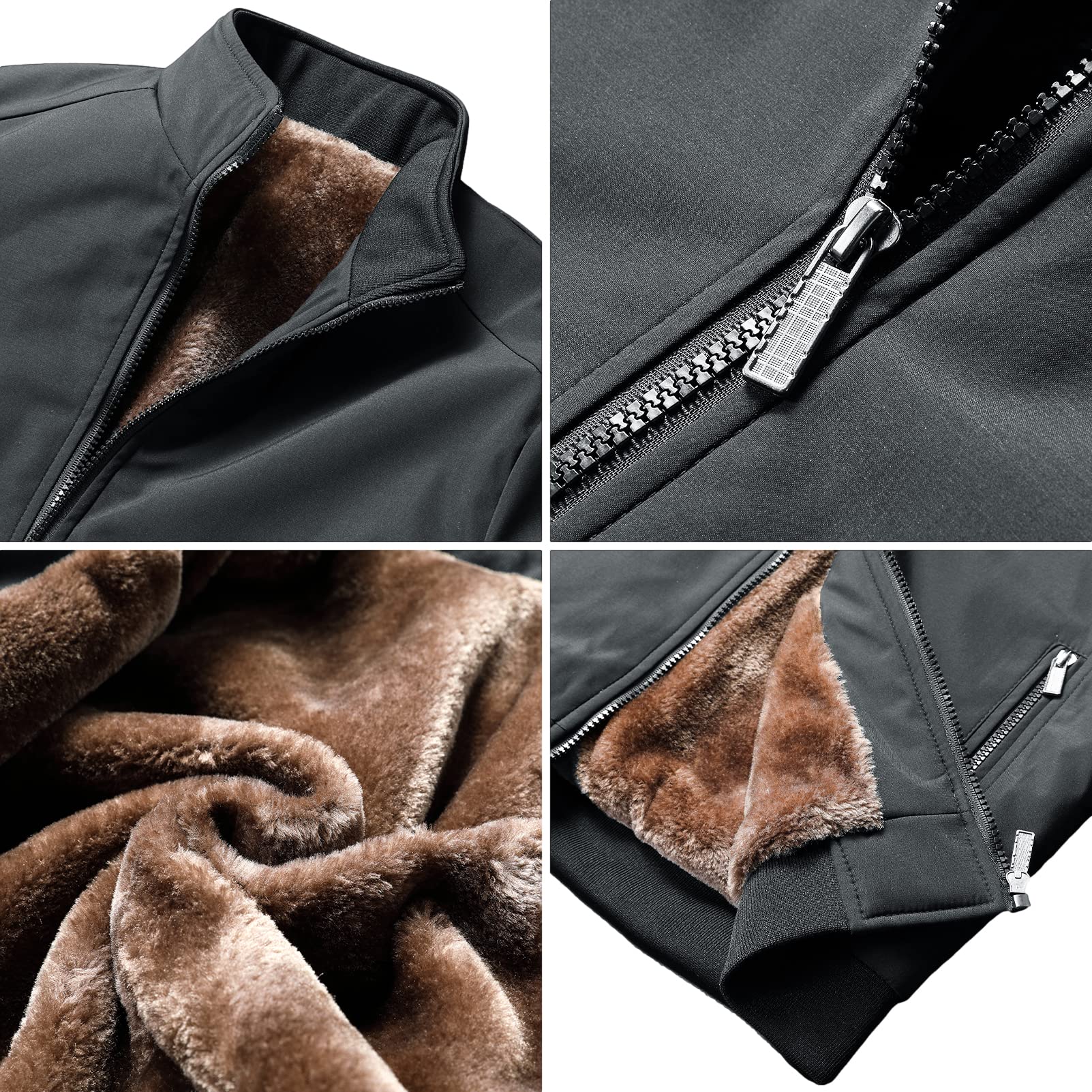 Hombre Invierno Chaqueta de Lana Cálido Cuello Alto Chaquetas con Forro de Piel con Bolsillos con Cremallera
