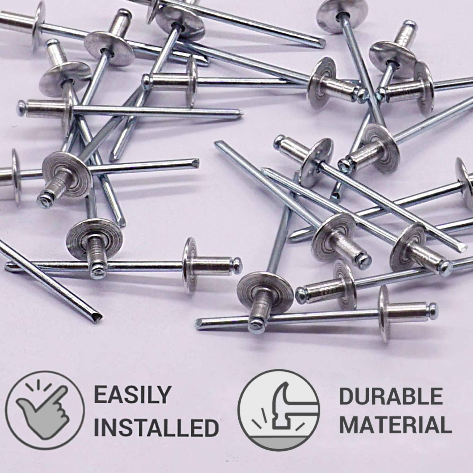 SKIR'CO (500 szt.) Duże aluminiowe nity zrywalne 3,2 x 8 mm, trzpień stalowy, aluminiowe nity zrywalne