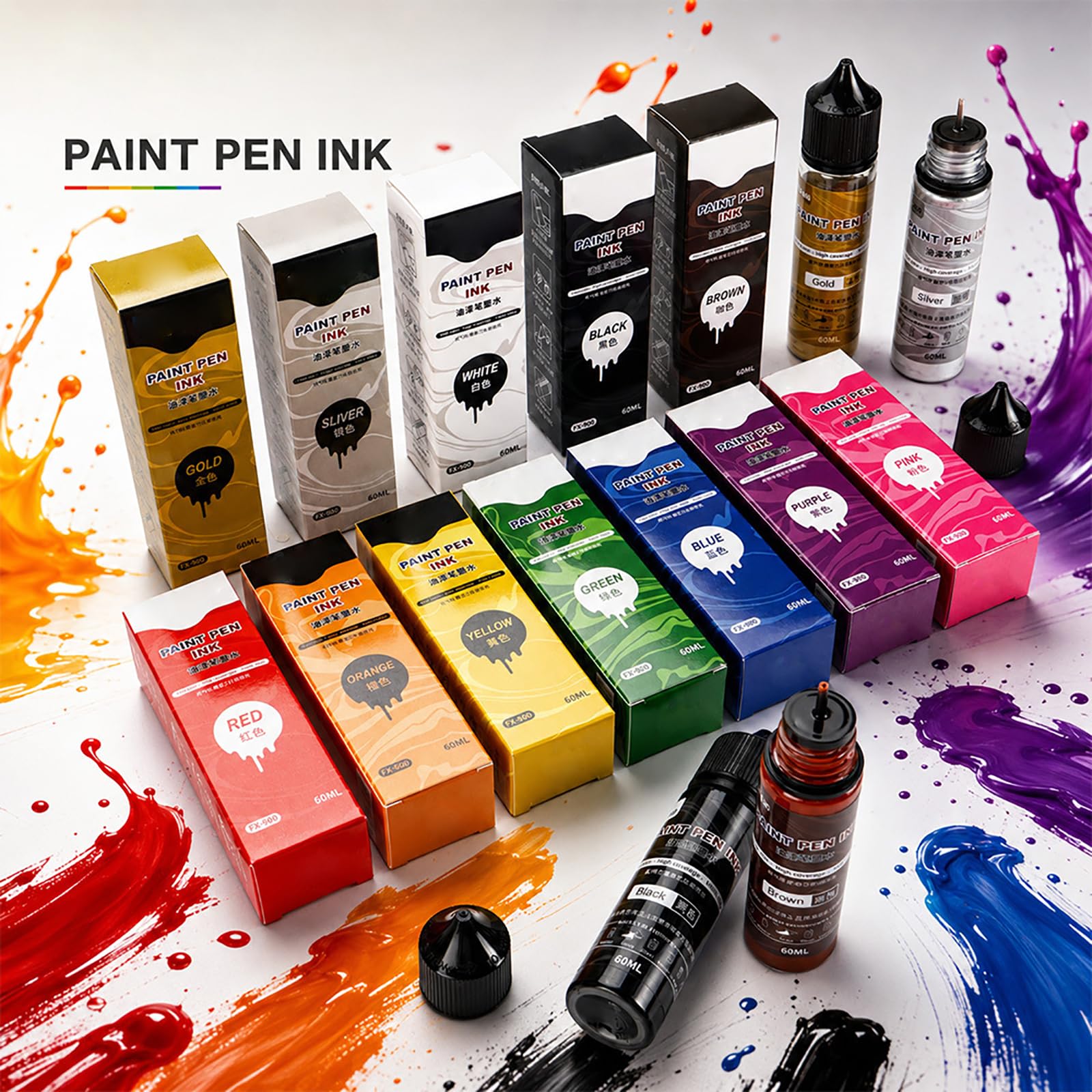 Lot de 12 bouteilles de peinture à l ' huile de 60 ml, encres de peinture à base d ' huile, ensemble de bouteilles d ' encres à l ' pour les amateurs de modèles et les amateurs d ' artisanat