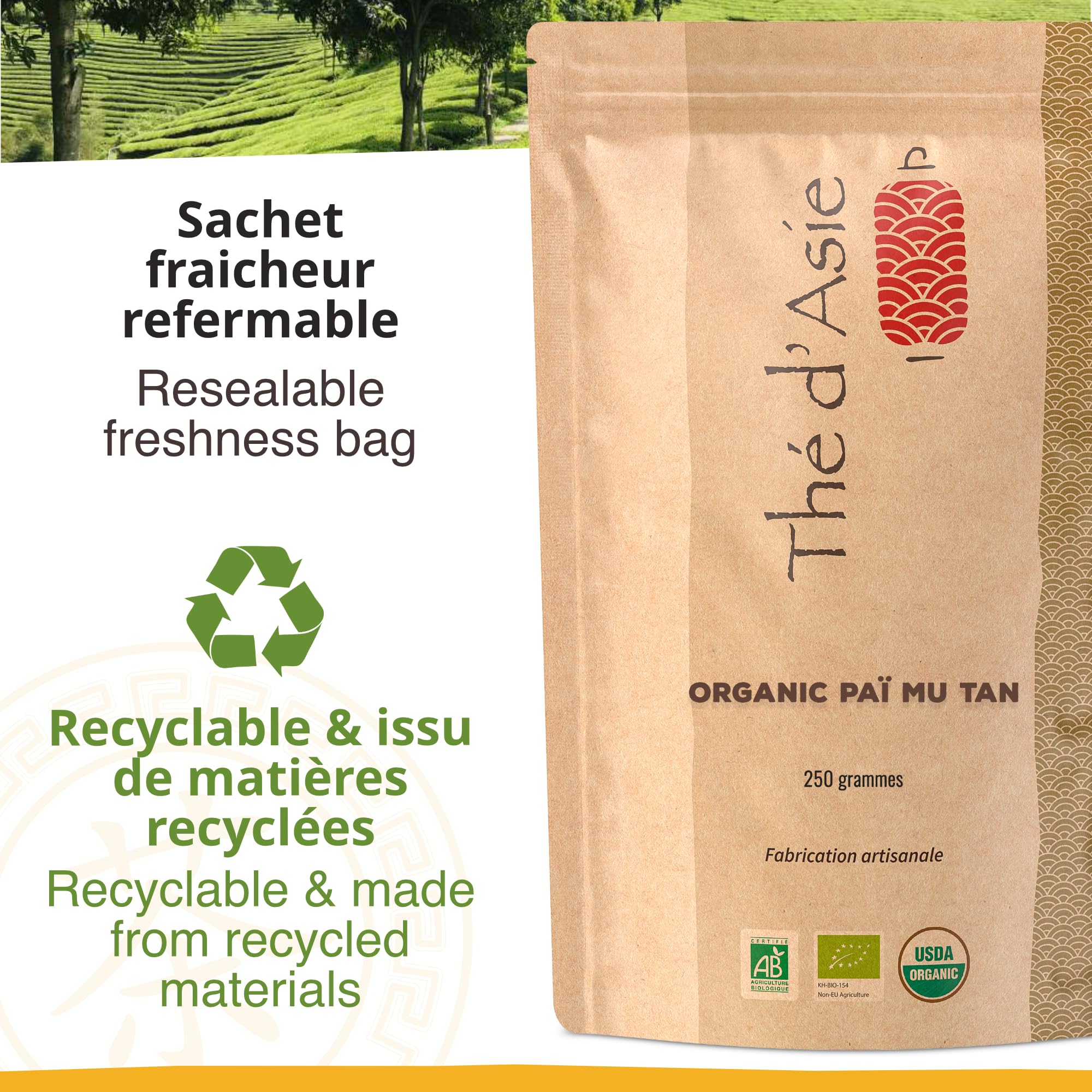 Té blanco Paï Mu Tan Té blanco orgánico de China a granel - 250 g -Agricultura ecológica certificada - Thé d'Asie de KHLA