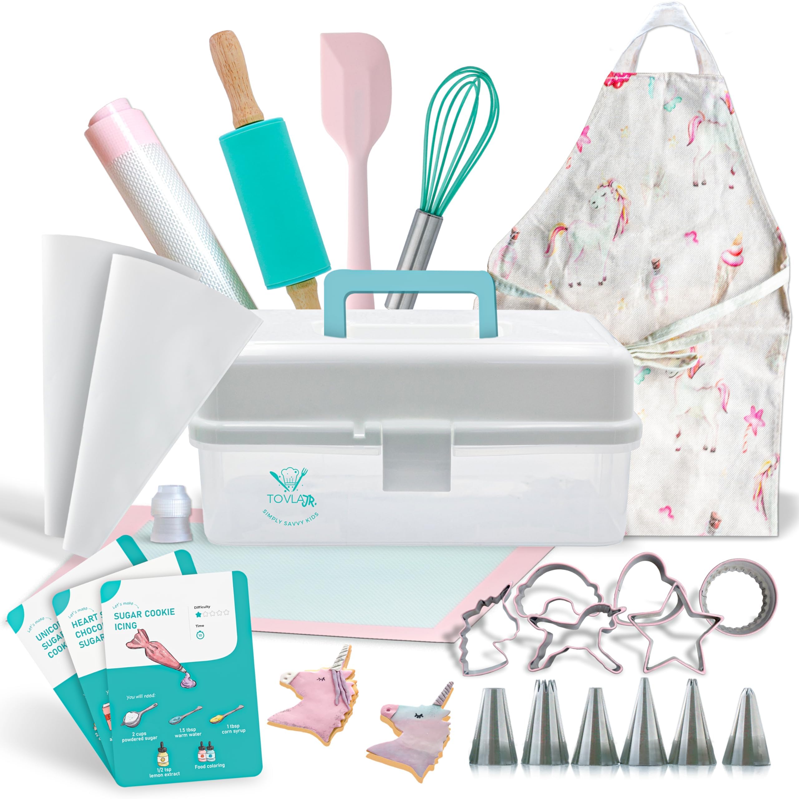 Tovla Jr. Kids Baking Gift Set with Storage Case - Unicorn Baking Gift Set for Kids-Real Cooking Utensils for Cookie, Cupcakes and Decorating