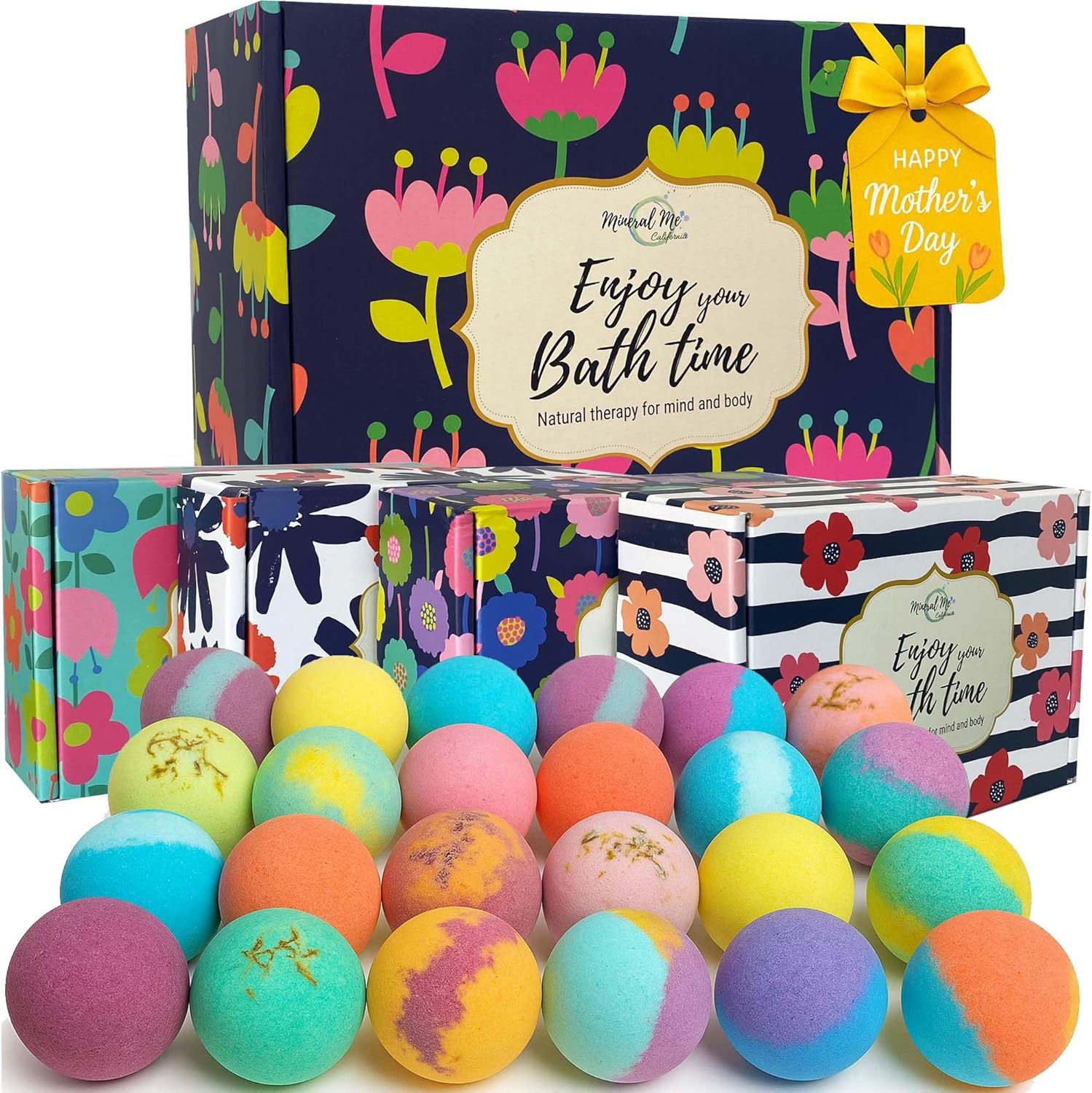 Bath Bombs for Women Gift Set - 24 Natural and Organic Bath Bombs with Essential Oils & Moisturizing Shea Butter, Spa Birthday Gift, Mothers Day Gifts for Mom, Selfcare Gifts, for Her, Girls, Kids