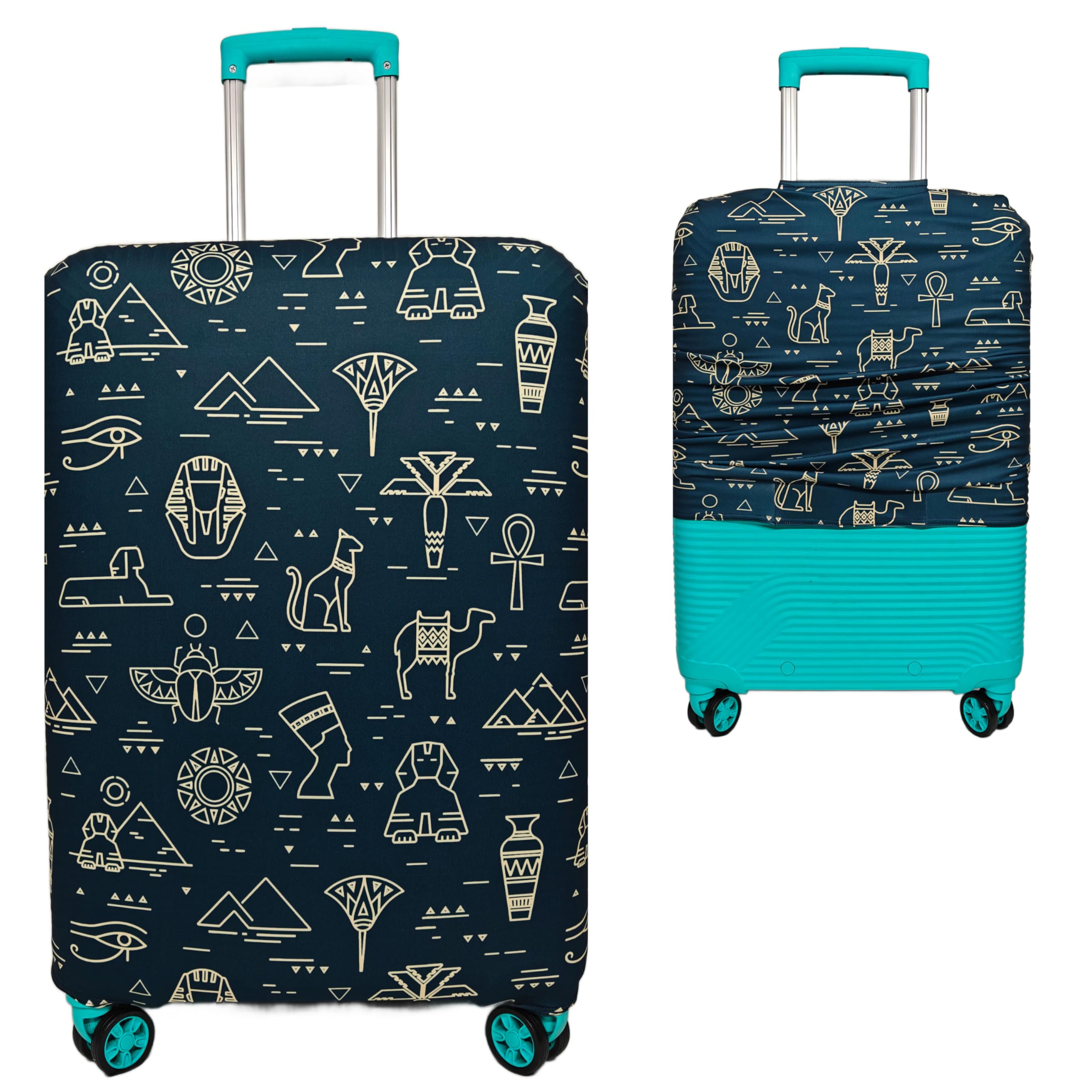 printed luggage cover for traveling bag & suitcase - stretchable & scratchproof trolley protector with velcro lock & lightweight washable material(suitcase bag not included, only cover in product)
