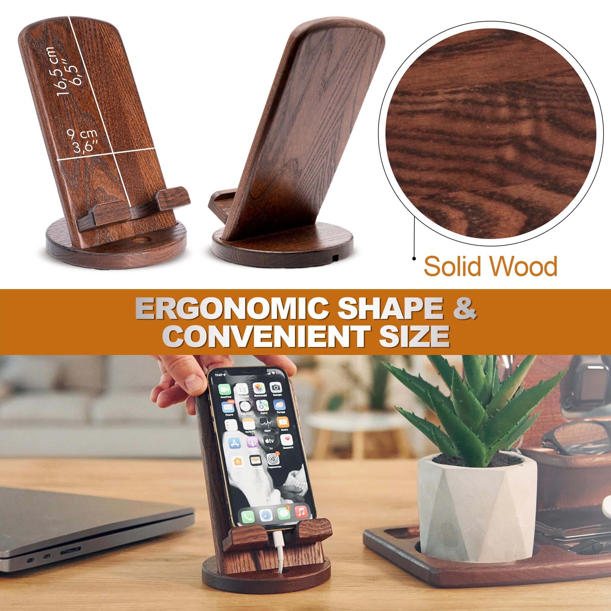 Support Téléphone Bureau En Bois & Laiton – Design Chaise Rustique Réglable – Idéal Pour Vidéos, Appels & Travail