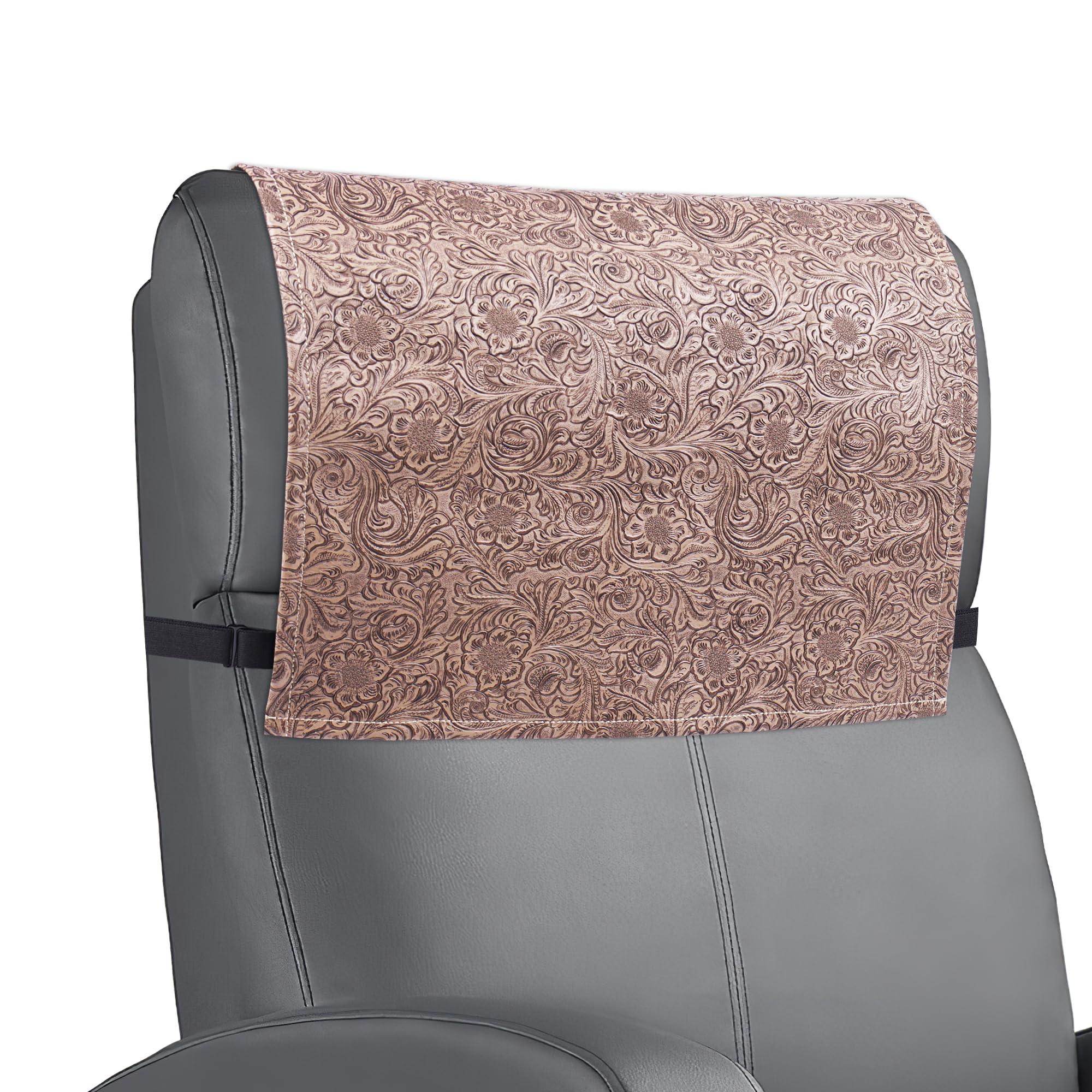 Mtzmy Recliner Headrest Protector,Non Slip Waterproof Headrest Cover,Leather Recliner Headrest Cover for Sofa,Furniture,Living Room,Office Chair(1-Carved3 Apricot)