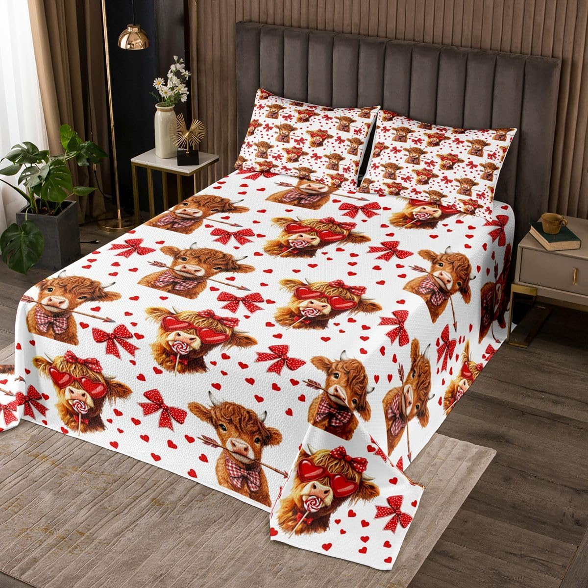 Erosebridal Blue Ribbon Bow Quilt Set Kawaii Cute Cartoon Bowknot Queen Bedspread Set | Watercolor Bow Tie Coquette Coverlet Sets Dreamy Princess Bows Quilted