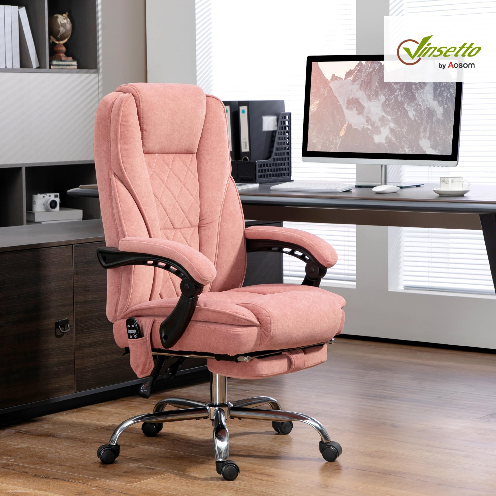 Vinsetto Fauteuil de Bureau Massant et Chauffant Ergonomique Rose