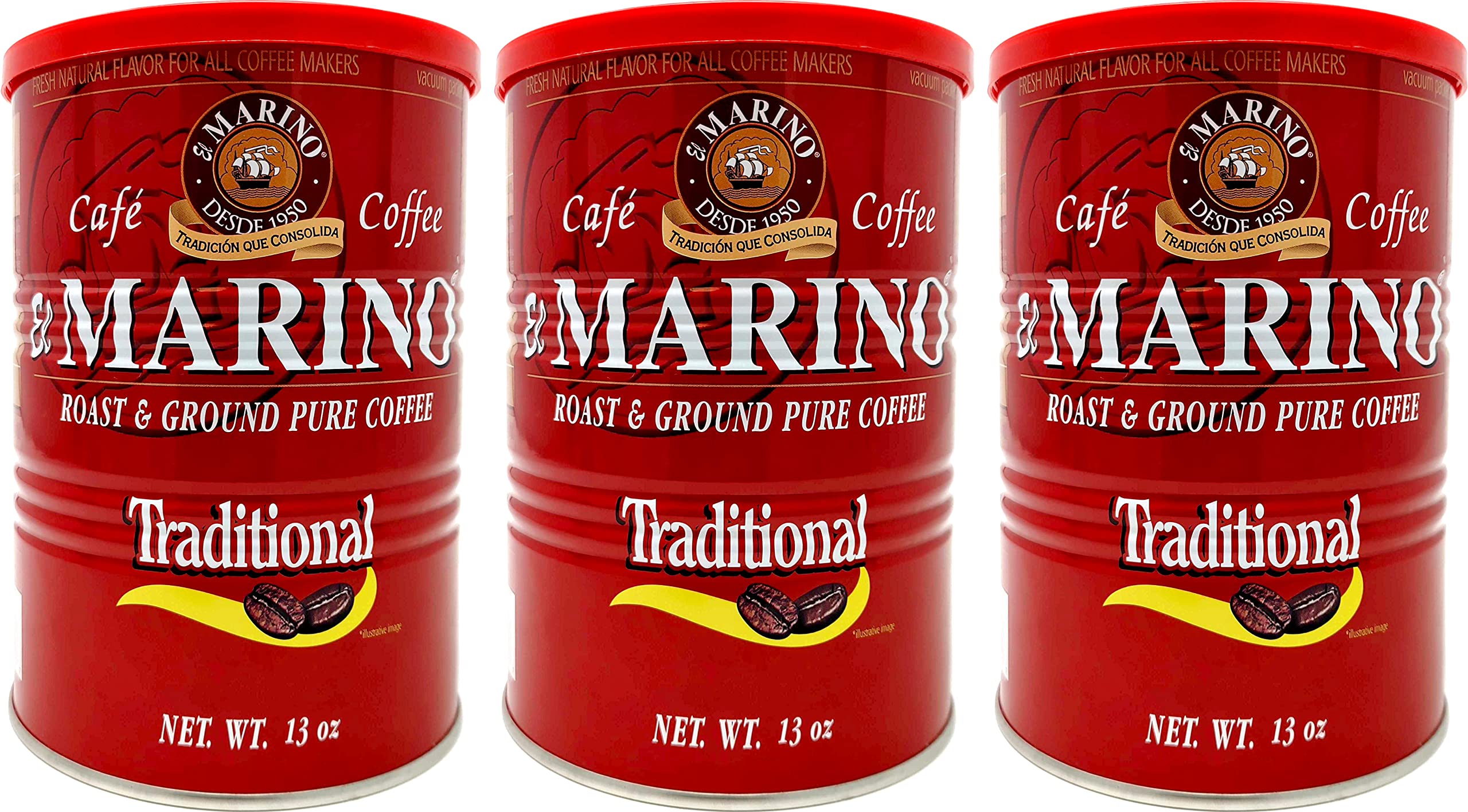 Café El Marino Traditional Ground Coffee Canister, 13 Ounce (Pack of 3)