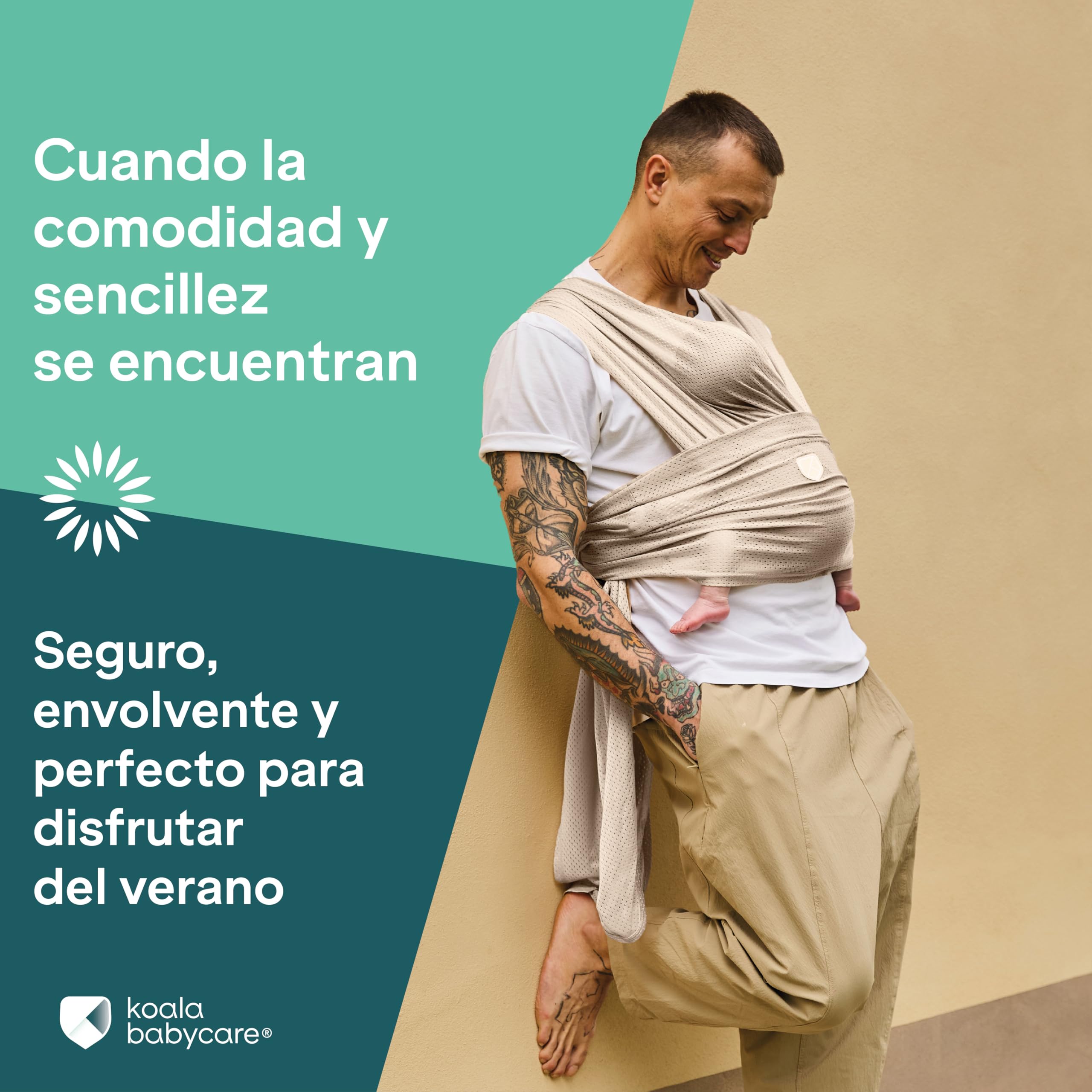 Koala Babycare Fular Portabebés Verano - Mochila Transpirable de Agua para Playa, Piscina, Ducha - Ligero, Ajustable hasta 9 kg - Secado Rápido y Compacto