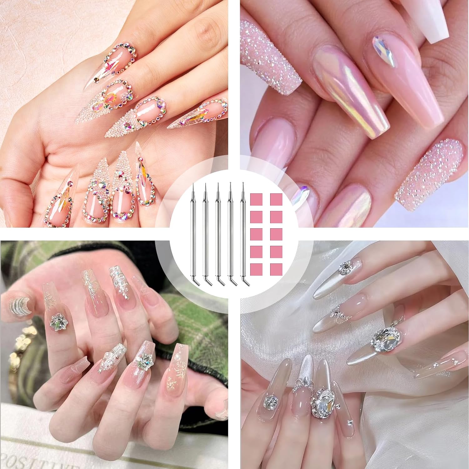 5Pcs Nail Art Rhinestone Tool Applicator Diamond Picker, Dual-Ended Pen