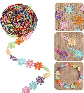 Prasacco 5 Yards Colorful Flower Lace Trim Ribbon, 2.7cm Diameter Rainbow Sewing Craft Lace Embroidered Applique Vintage E...