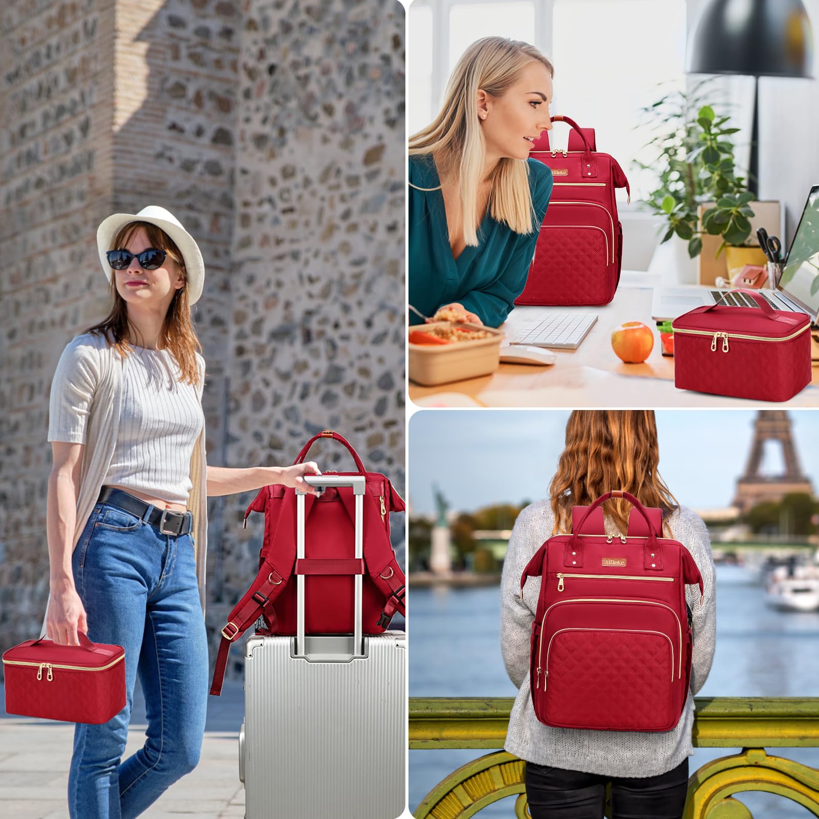 Mochila de almuerzo con bolsa de almuerzo aislada, mochila grande para laptop de 15.6 pulgadas, mochila de trabajo, bolsa de libros, Rojo -, Mediana, Moderno 7