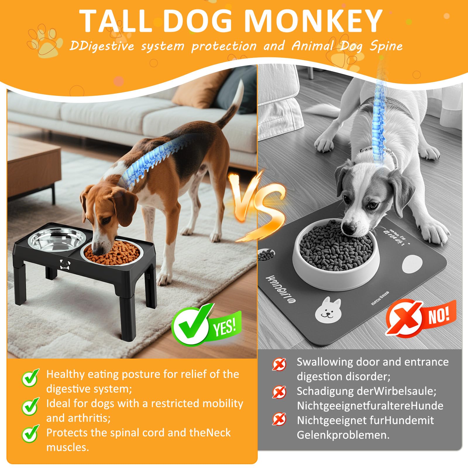 Comedero Perro Elevado de 5 Alturas Ajustables, con 2 Cuencos de Acero Inoxidable de 1,5L, Antideslizante y Plegable, Comederos Elevados para Perros Pequeños, Medianos y Grandes (Negro)