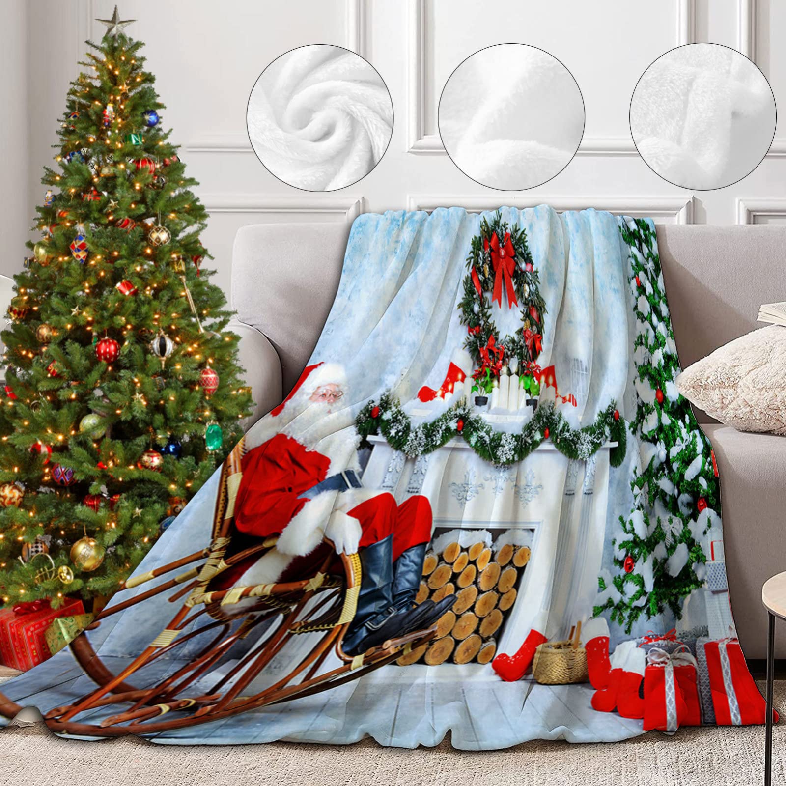 RDJSHOP Manta Navidad, Papá Noel Manta Ultra Suave para Mamá/Hija, Mantas Navideñas de Invierno de Felpa de Franela para Cama y Sofá,150x200cm