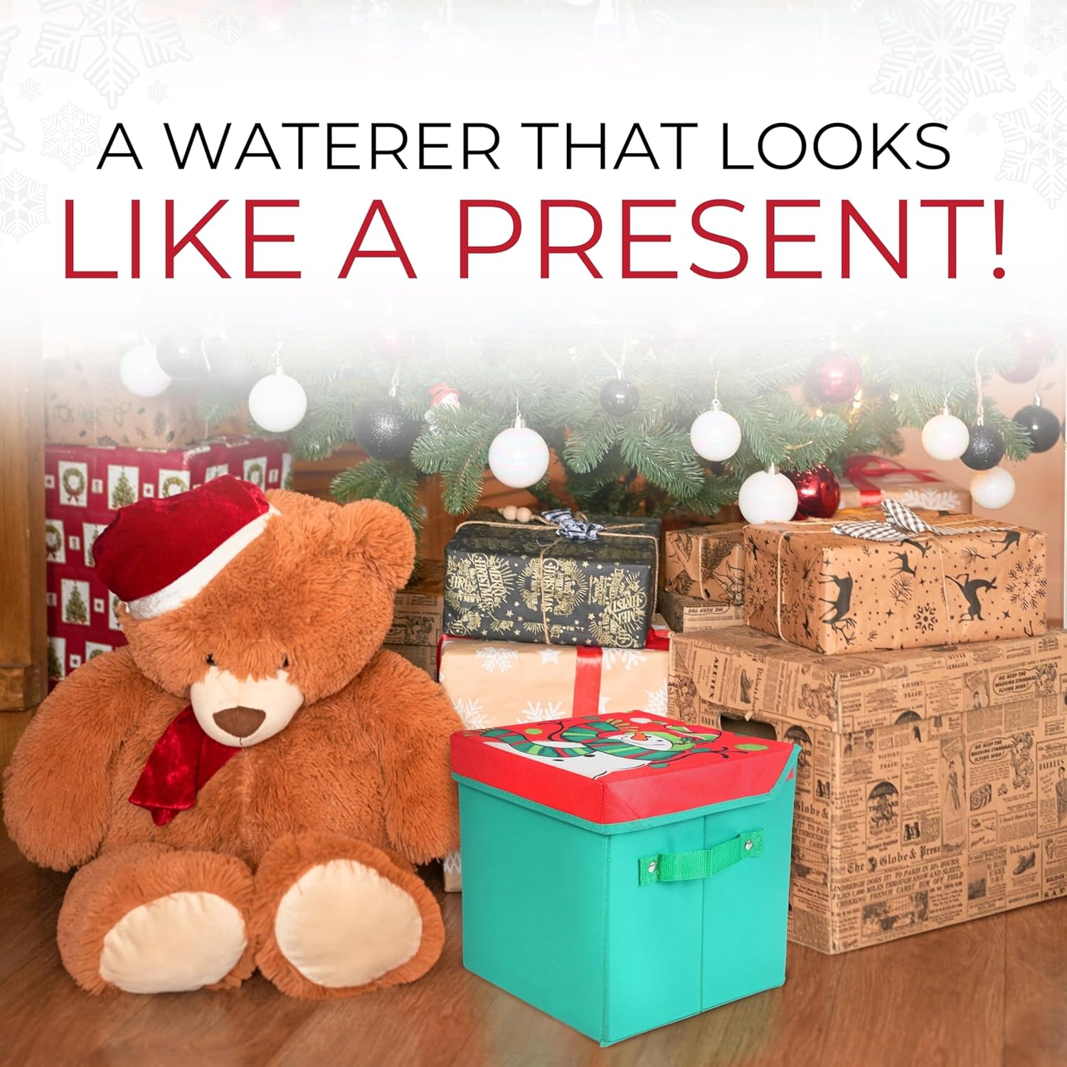 Santa's Tree Helper Automatic Christmas Tree Watering System with Enhanced Liner, Waterer Disguised as a Present/Gift Box - Blends in with Christmas Ornaments and Presents