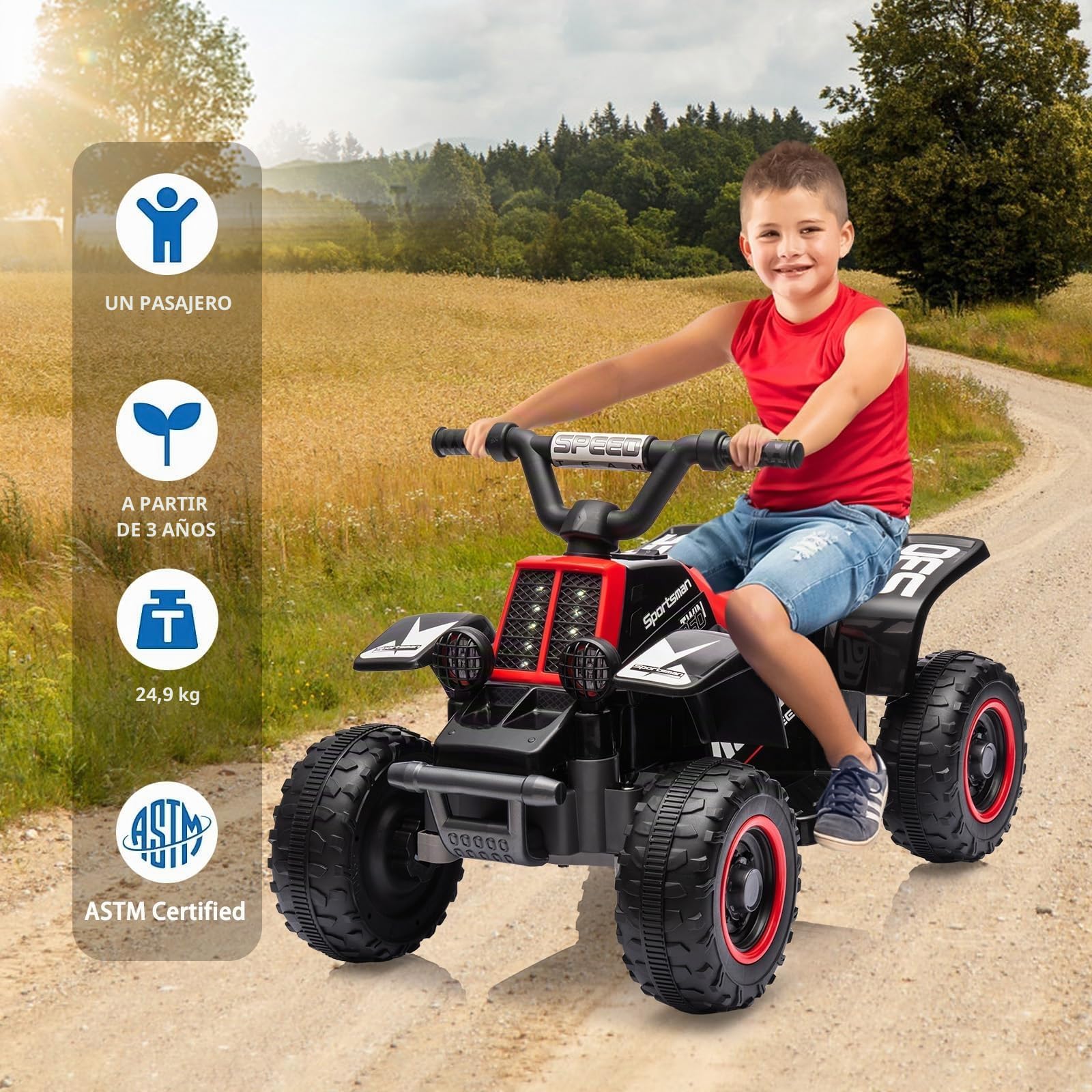 Garvee Quad Eléctrico Niño 6V, Coche Eléctrico para Niños con LED Y Música, 1,8 km/h con Botón, Arranque de Larga Autonomía, ATV para Niños 3+ Años