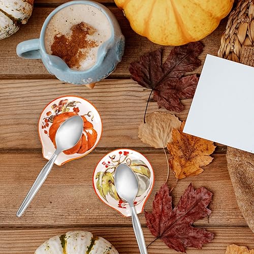 Miniatura 7 de Whaline Soporte para cucharas de otoño, acuarela, calabaza de otoño, soporte para cucharaditas de cerámica, platos para salsa pequeña, plato para