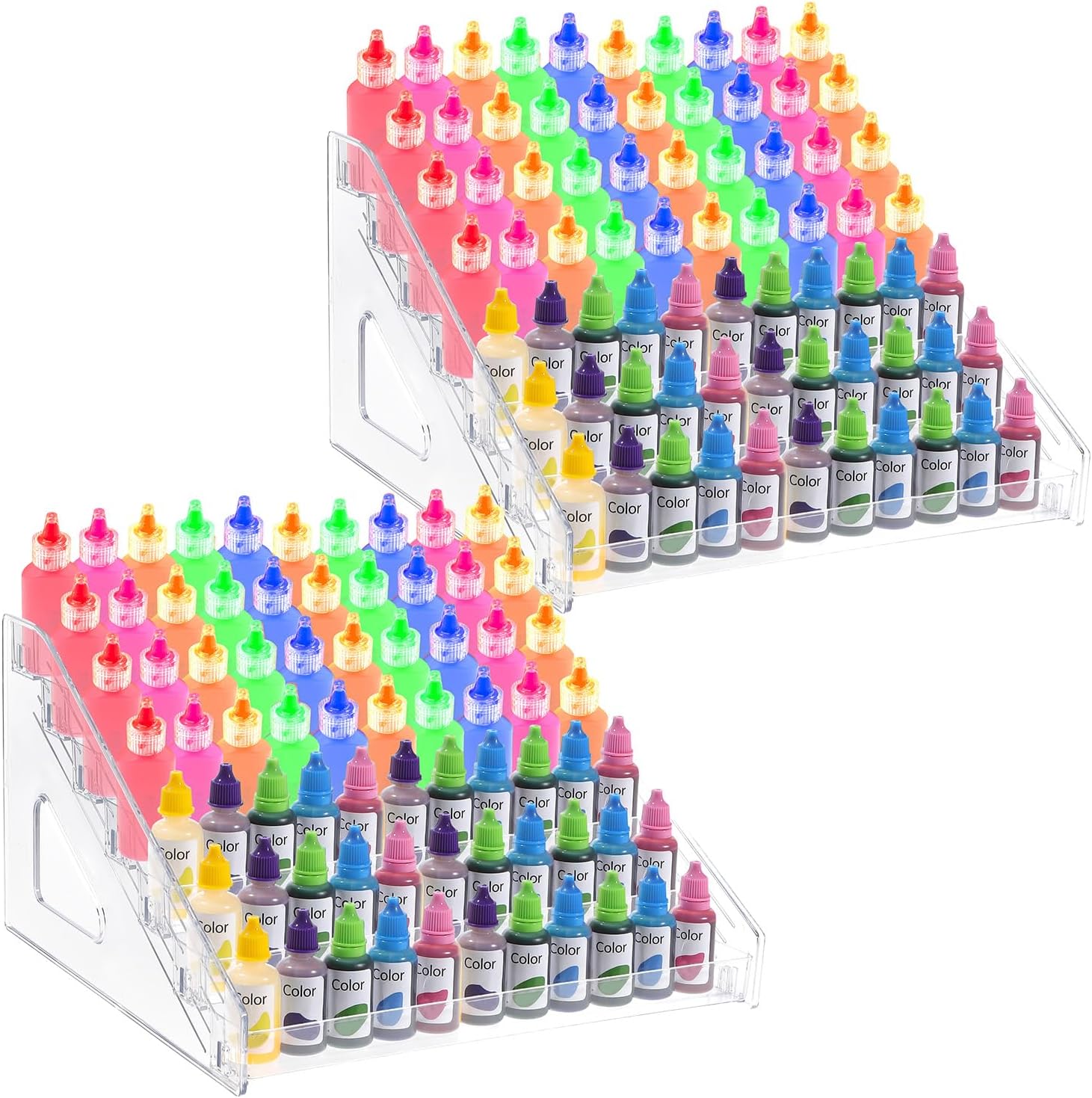 2 Pack Clear Acrylic Paints Organizer (7 Tier), Paints Bottle Organizer, Acrylic Paint Storage Organizers, Craft Paint Organizers Rack for Alcohol Inks and Food Coloring