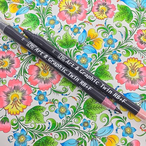 Miniatura 5 de Kuretake ZIG ART & GRAPHIC TWIN RB+F Juego de 48 colores, punta fina de 0.031 in y punta de cepillo de cerdas, ideal para diseño, ilustración,