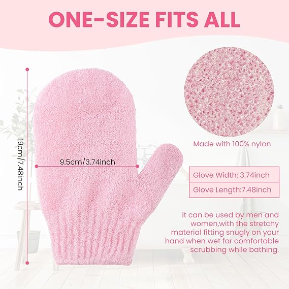 6pcs Exfoliating Gloves, Exfoliating Wash Gloves, Shower Scrub Gloves Away Ingrown Hair and Dead Skin for Shower, Spa, Massage and Dead Skin Cell Remover Loofah - Pink + Red + White