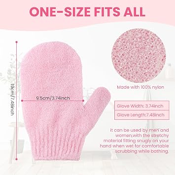 6pcs Exfoliating Gloves, Exfoliating Wash Gloves, Shower Scrub Gloves Away Ingrown Hair and Dead Skin for Shower, Spa, Massage and Dead Skin Cell Remover Loofah - Pink + Red + White