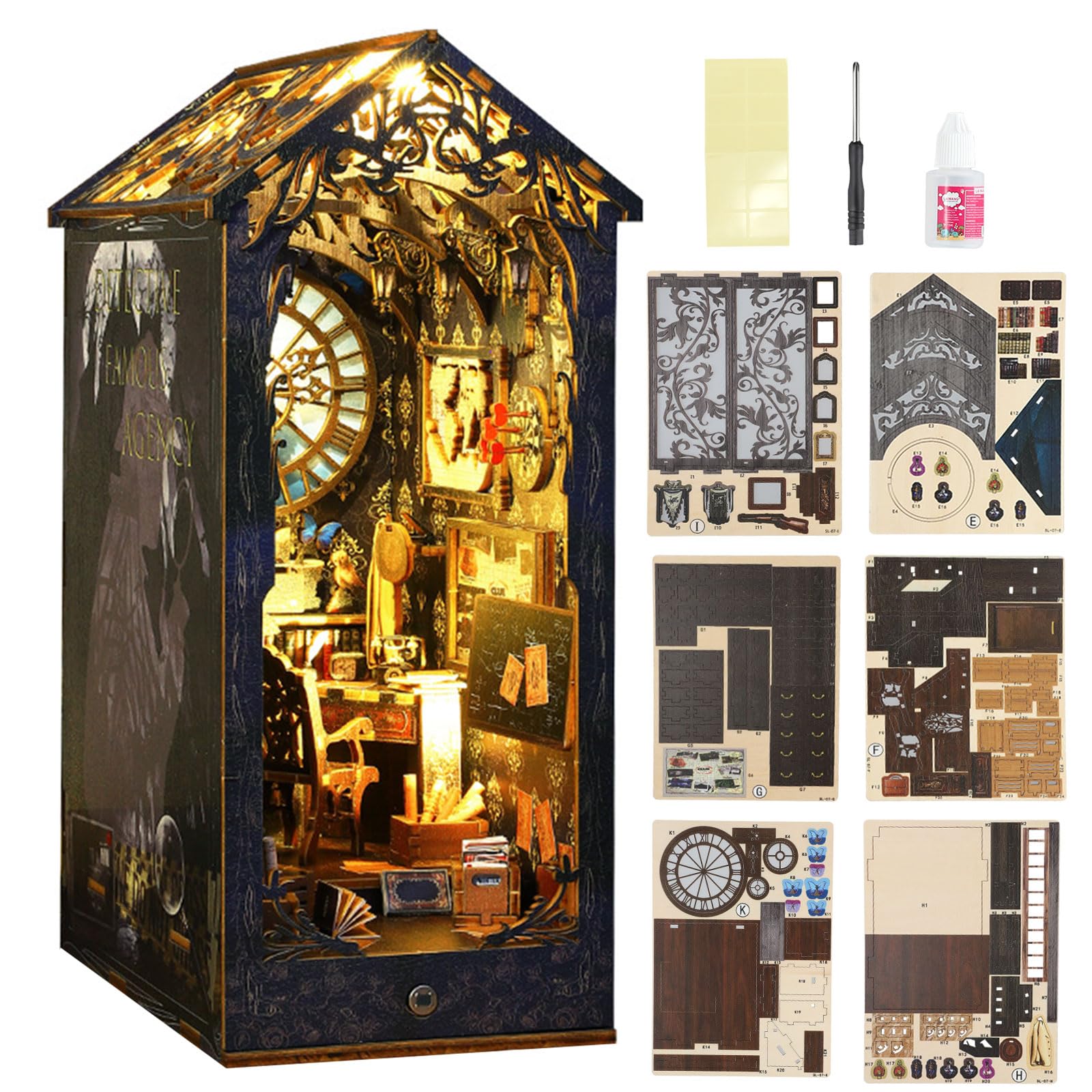 Kit Book Nook DIY – Casa En Miniatura Con Luz LED Para Estantería – Rompecabezas 3D De Madera De 267 Piezas