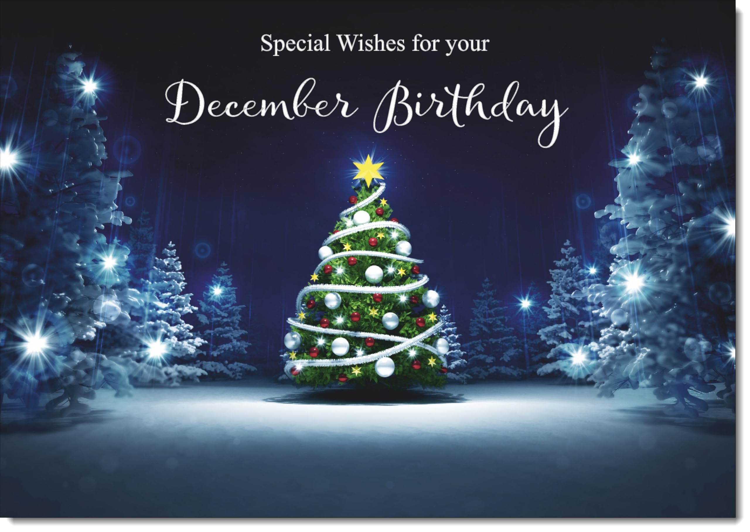 doodlecards December Birthday Christmas Card Tree in Dark Sky Large A4 Size Christmas Card for December Birthday with Plain Envelope — image 1
