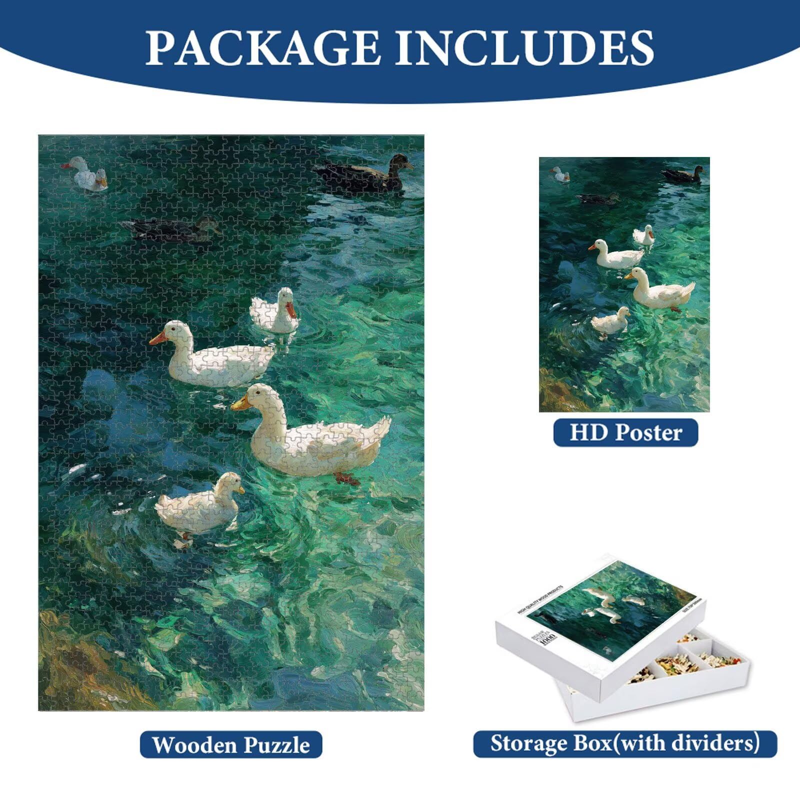 Puzzle 1000 Pièces, Canard & Vert Puzzle en Bois Durable 1T#1857 | Puzzle en Bois, Découpe de Précision, Encres aux Couleurs Vives, Loisir Relaxant, Décoration Intérieure, Cadeau, 50x75cm