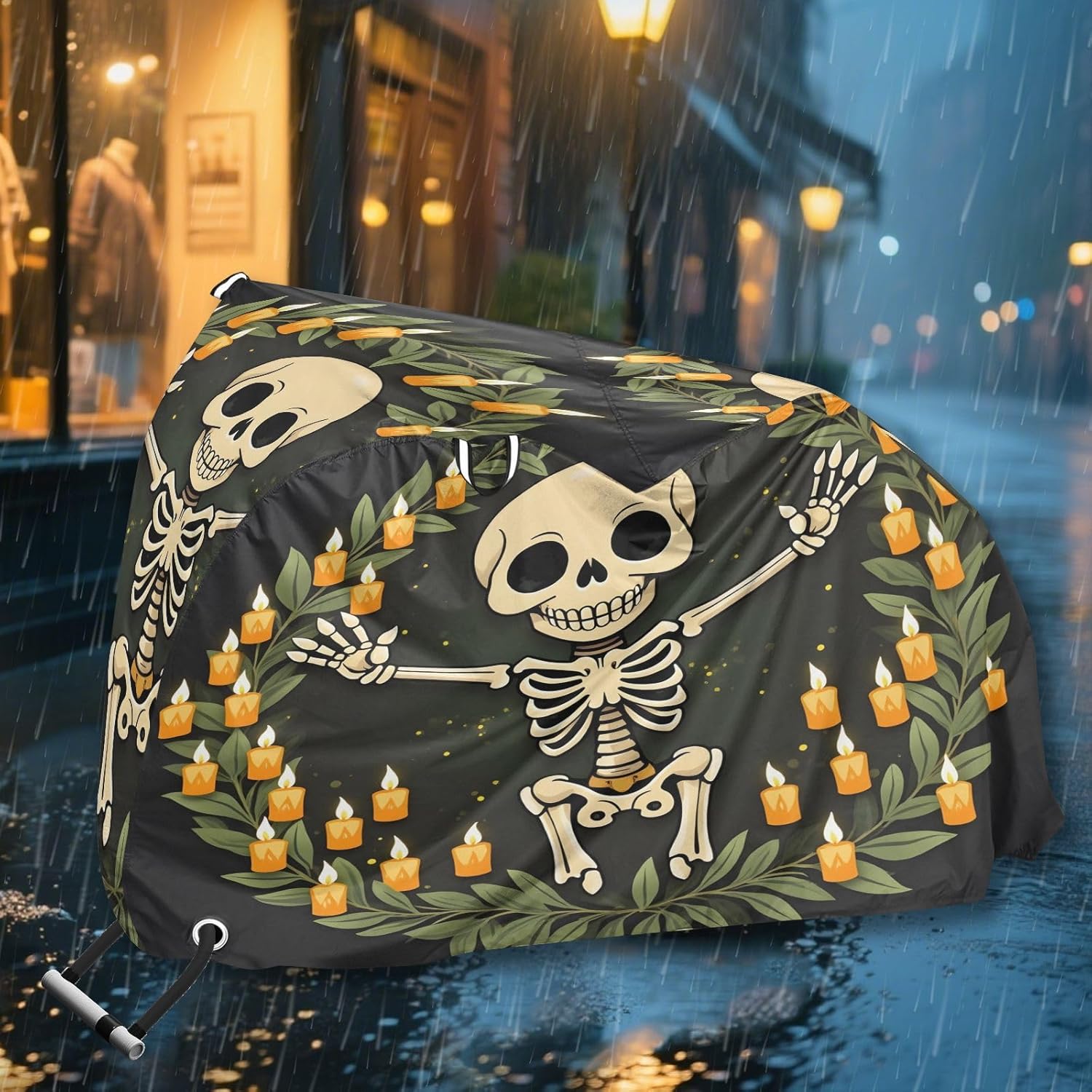 ALAZA Cute Skeleton Skull Bike Cover Waterproof Outdoor Ebike Bicycle Covers Tarp Protection for 1/2 Bikes, Sun UV Dust Wind Proof