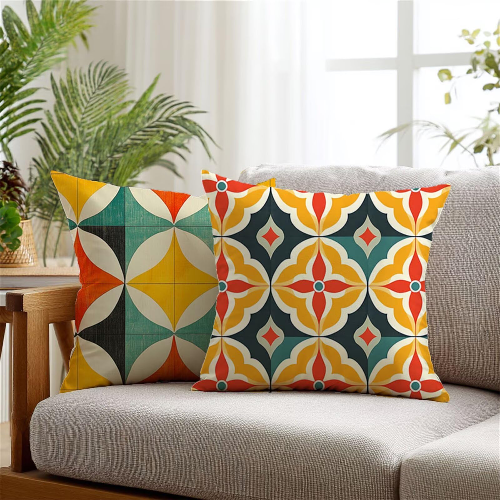 Cuscini per Divano giallo Federe Cuscini Divano geometria Copricuscini 60x60cm 2 Pezzi Impermeabili Lino Federe Cuscino Letto, Stampa Fronte-Retro per Soggiorno Camera Giardino, Donne Regali 1Z-199