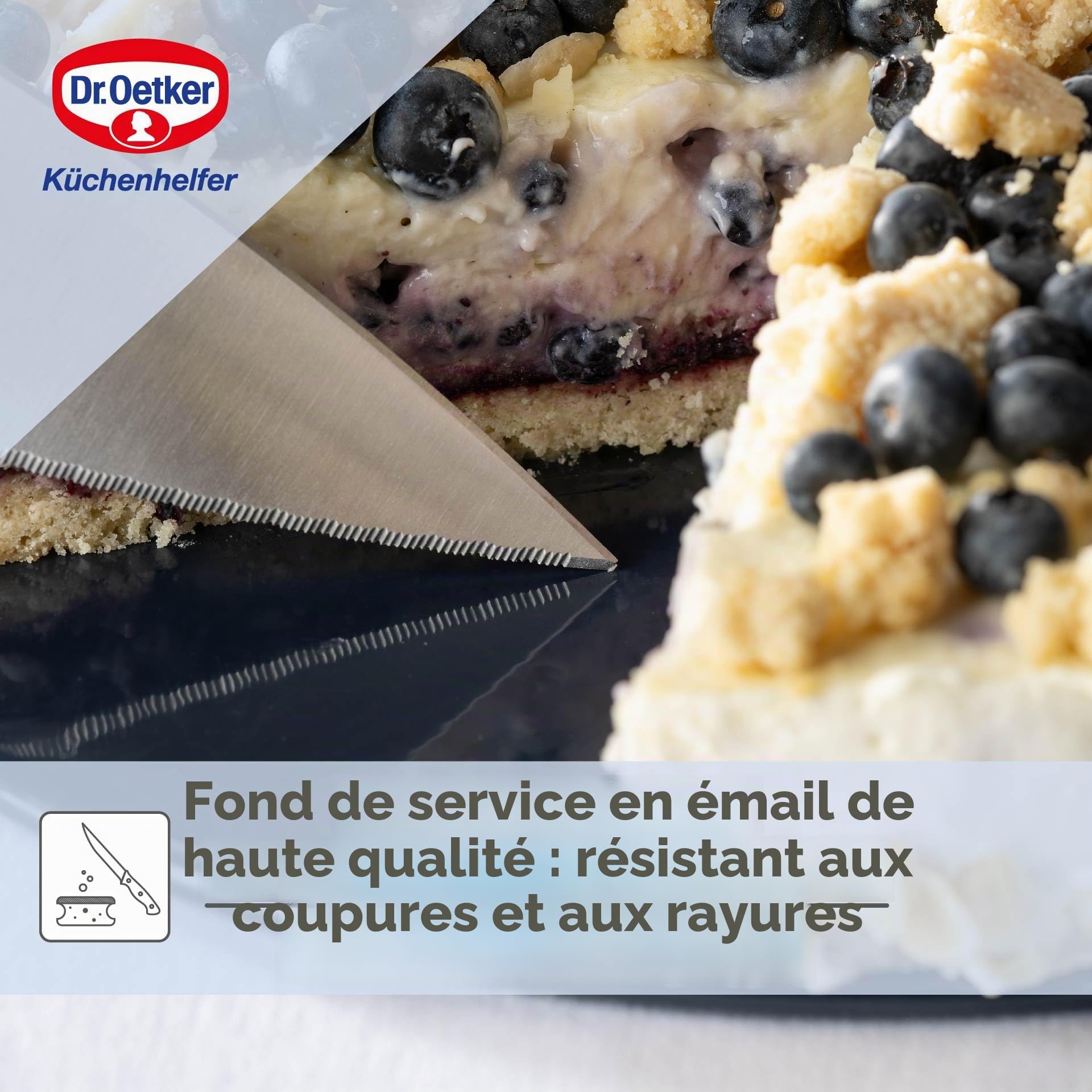 Dr. Oetker Moule à charnière - Diamètre : 24 cm - en émail - Rond - avec Fond en émail résistant aux coupures et aux Rayures - Moule à gâteau à Bord Extra Haut - Bleu foncé