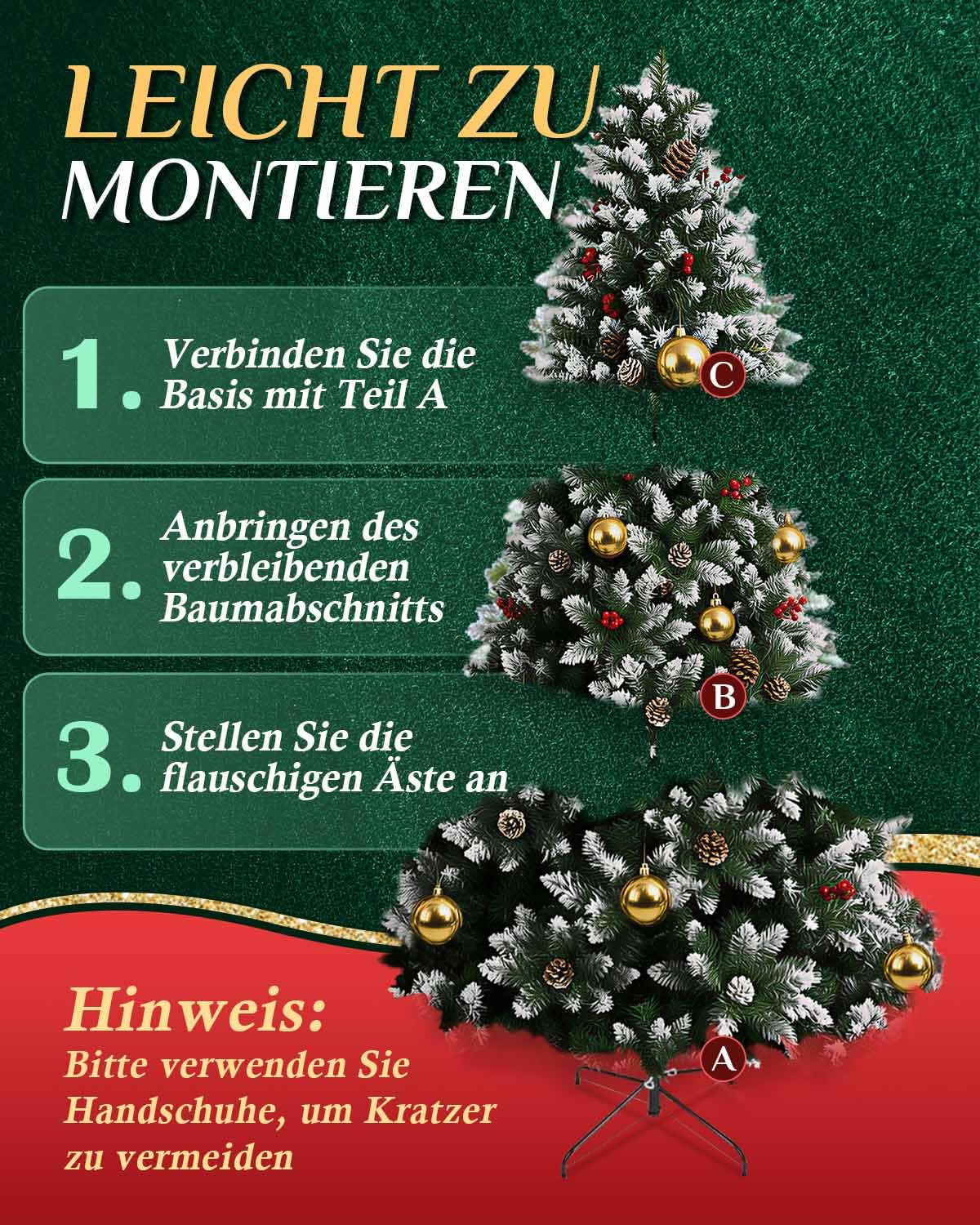 Árbol de Navidad artificial de 180 cm con nieve, árbol de Navidad con 800 puntas de PVC y soporte de metal, montaje rápido en 3 partes, para casa, oficina, tiendas, decoración navideña