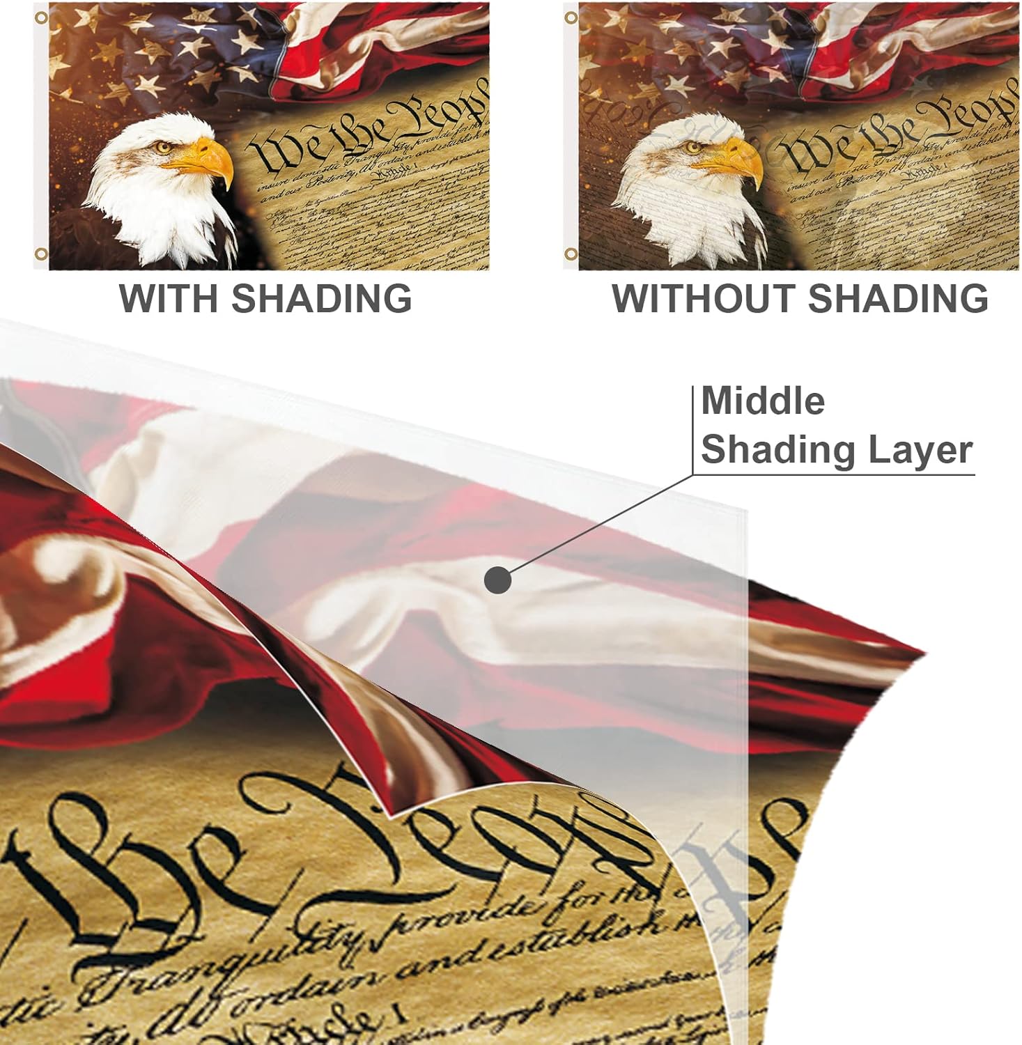 Constitution We The People 3x5 Ft Outdoor Double Sided Vintage American Eagle Flag With Patriotic Design, 3 Ply Rustic Bald Eagle, 4th Of July Freedom Flag 1776 Banner