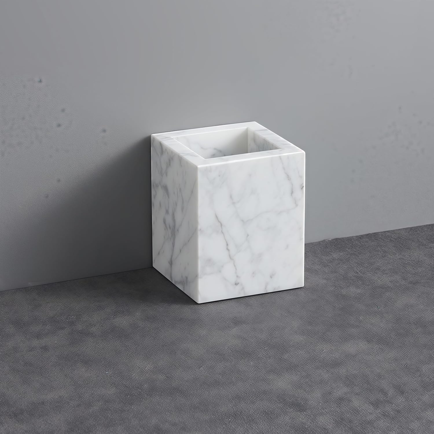 Natural Marble Toothbrush Holder for Bathroom,Genuine Stone Rectangular Bathroom Tumbler Cup, Durable Office & Home Countertop Organizer (Pink)