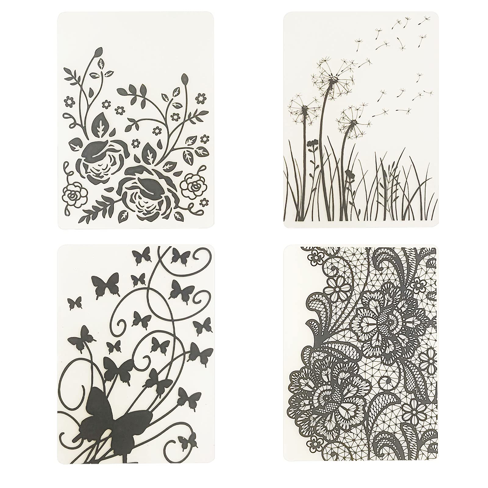 4Pcs Plastic Embossing Folders for DIY Craft,Flower Patterns Embossing Folder Template Butterfly Dandelion Embossing Folder Stencil for Paper Card Making Flower Scrapbook Photo Album Craft Decoration