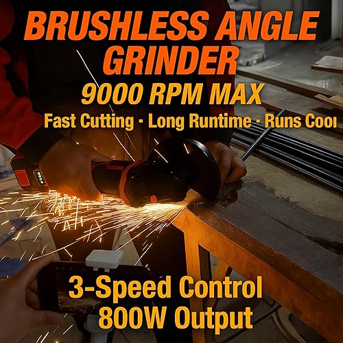 Miniatura 2 de Kit de amoladora angular inalámbrica sin escobillas de 21 V, 4-12 pulgadas, 9000 RPM, 2 baterías de 4.0 Ah y cargador rápido, 8 discos (5 metal + 1