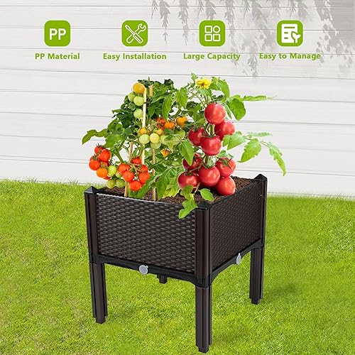Miniatura 5 de Jardineras elevadas para plantas al aire libre con patas, jardineras rectangulares elevadas, jardín, patio, balcón, terraza para plantar flores