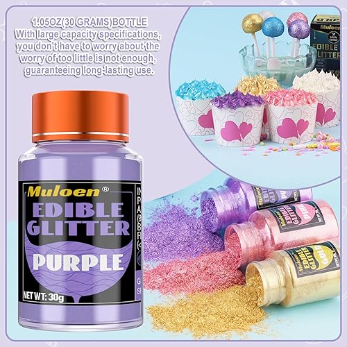 Miniatura 3 de Purpurina comestible morada  100 % purpurina comestible para bebidas, suministros de decoración de pasteles, suministros de decoración de galletas,