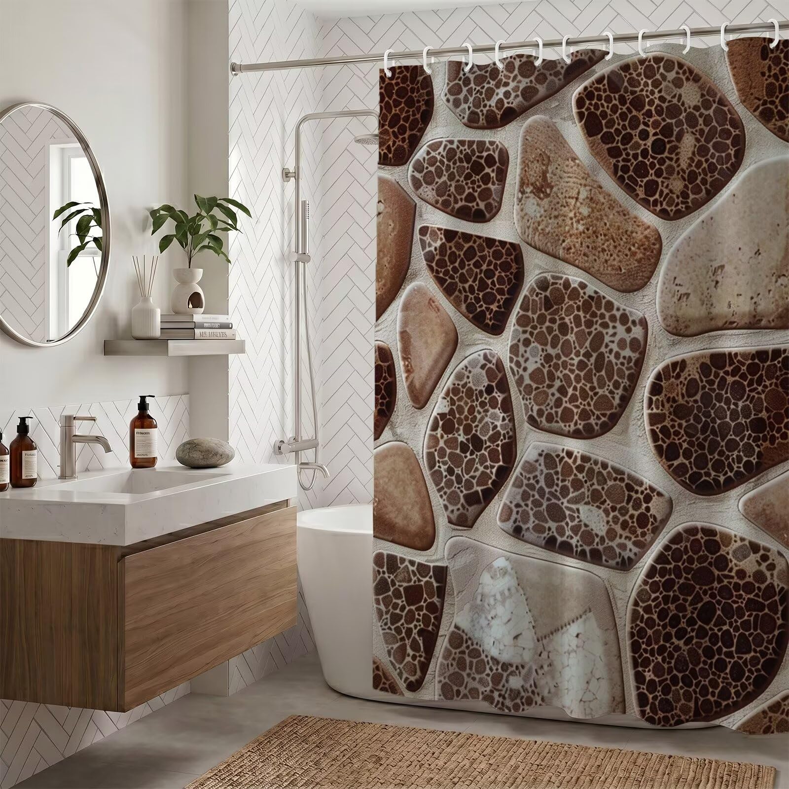 Rideau de douche pierre brun 130x170 cm en tissu polyester lavable ZO-957
