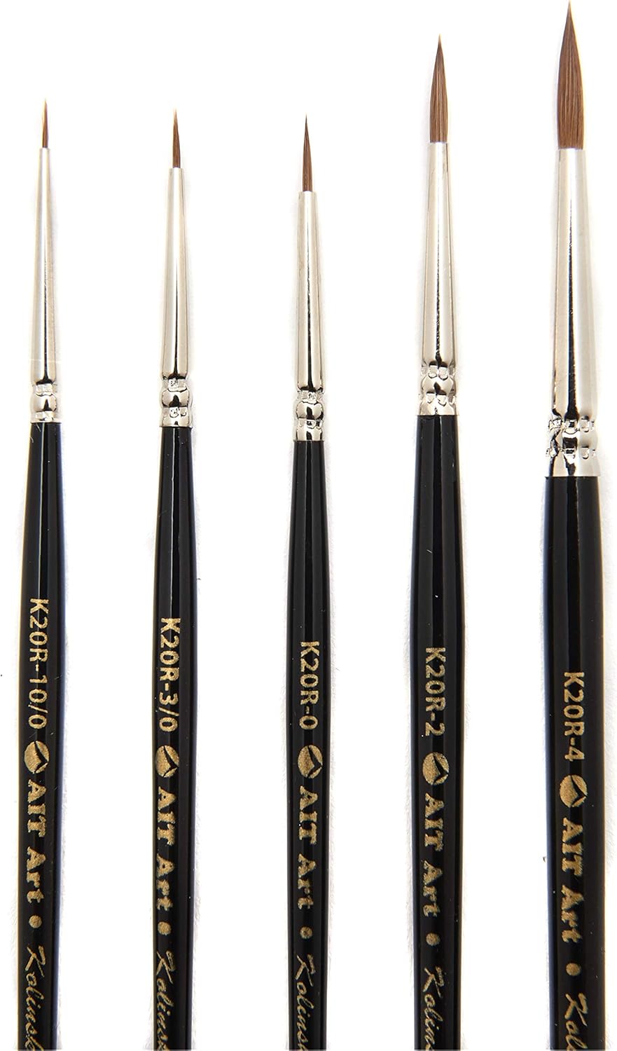 AIT Art Premium Detail Brush Set, 5 Pure Kolinsky Russian Red Sable Paint Brushes, Handmade in USA for Ultimate Details with Oil, Acrylic, and Watercolors