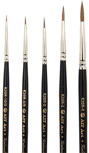 Miniatura 5 de AIT Art - Juego de pinceles para detalles de alta calidad, 5 pinceles puros de Kolinsky Russian Red Sable, hechos a mano en Estados Unidos para