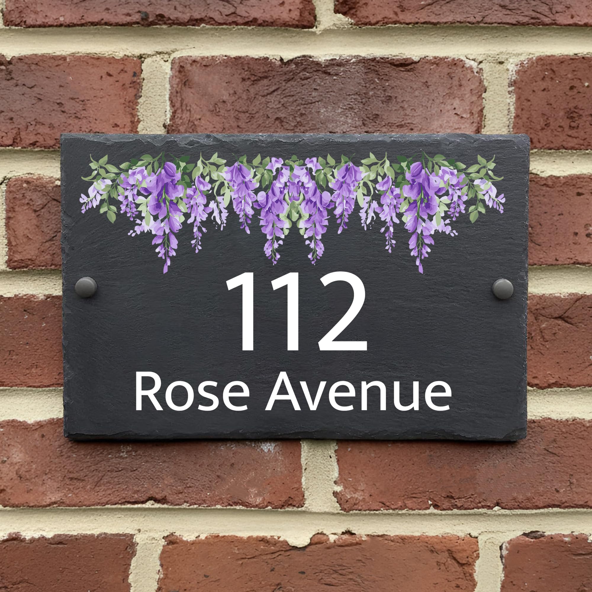 Rustic Slate House Sign - Custom Door Number Wall Plaque with Natural Farmhouse Floral Design - Includes Screws & Fixings - Ideal for Home, Office - 20 x 15 cm